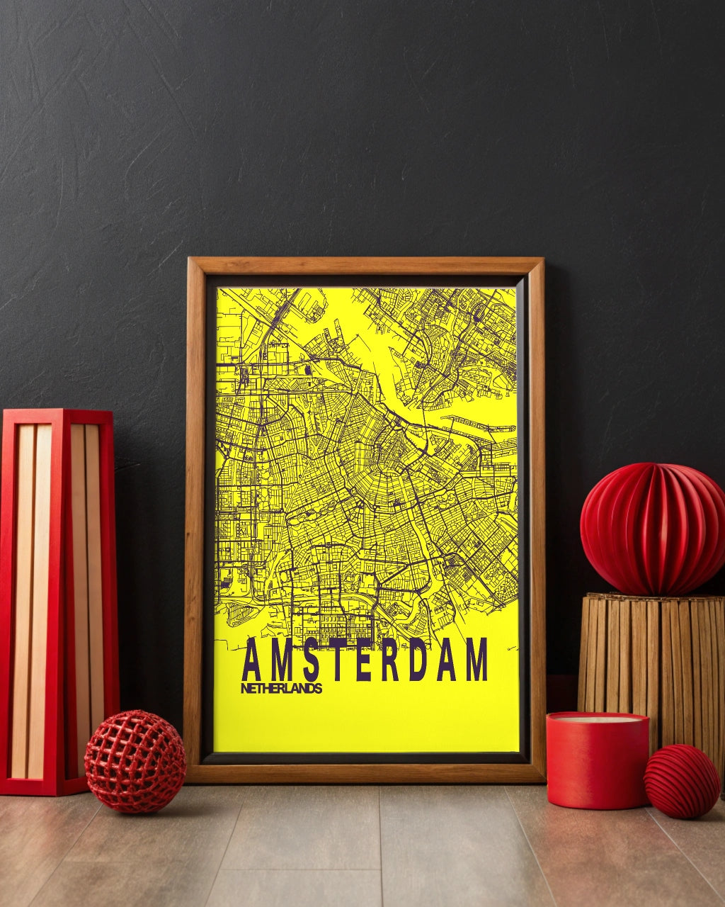 Mapa Bold Ciudad de Ámsterdam - Póster de Arte Colorido para Pared
