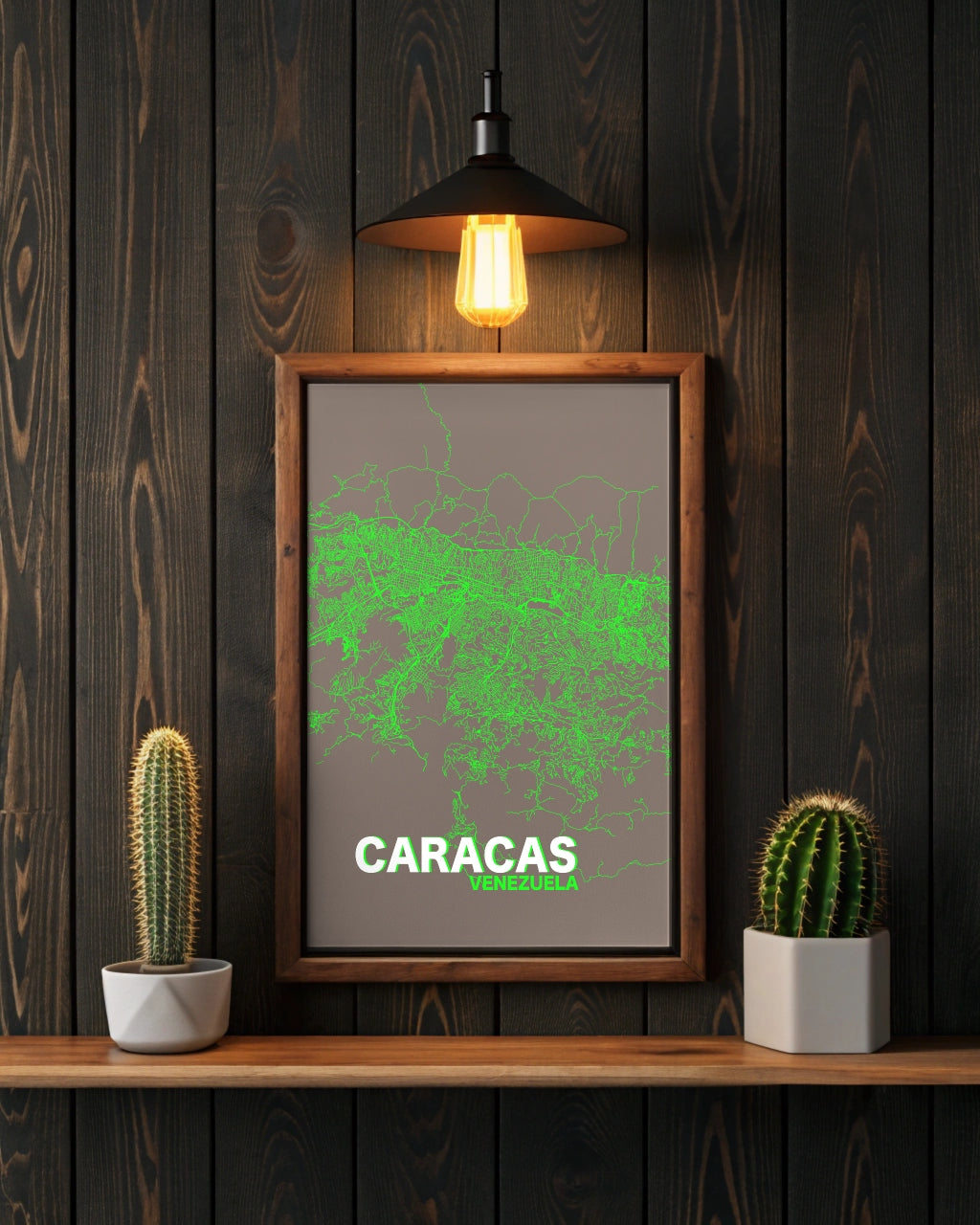 Mapa Bold Ciudad de Caracas - Póster de Arte Colorido para Pared - Verde, Gris, Gris