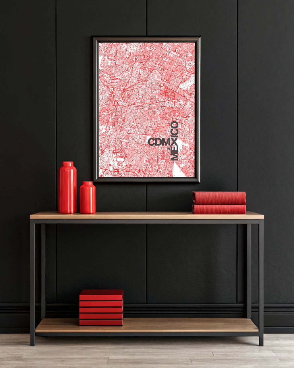 Mapa Bold Ciudad de México - Póster de Arte Colorido para Pared - Rojo, Blanco, Negro