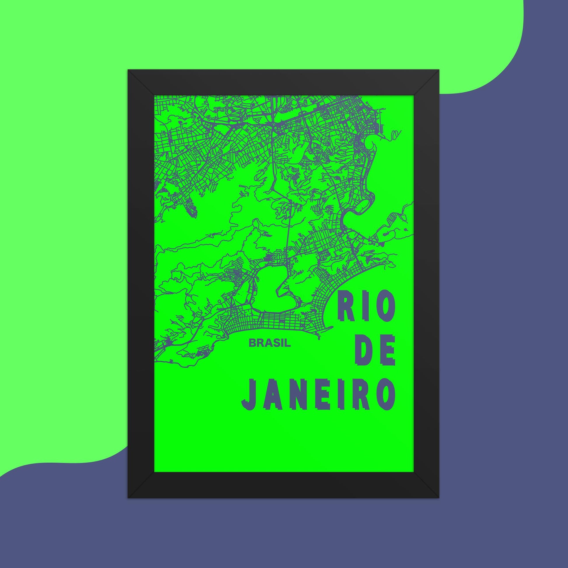 Mapa Bold Ciudad de Río de Janeiro - Póster de Arte Colorido para Pared - Azul marino, Verde