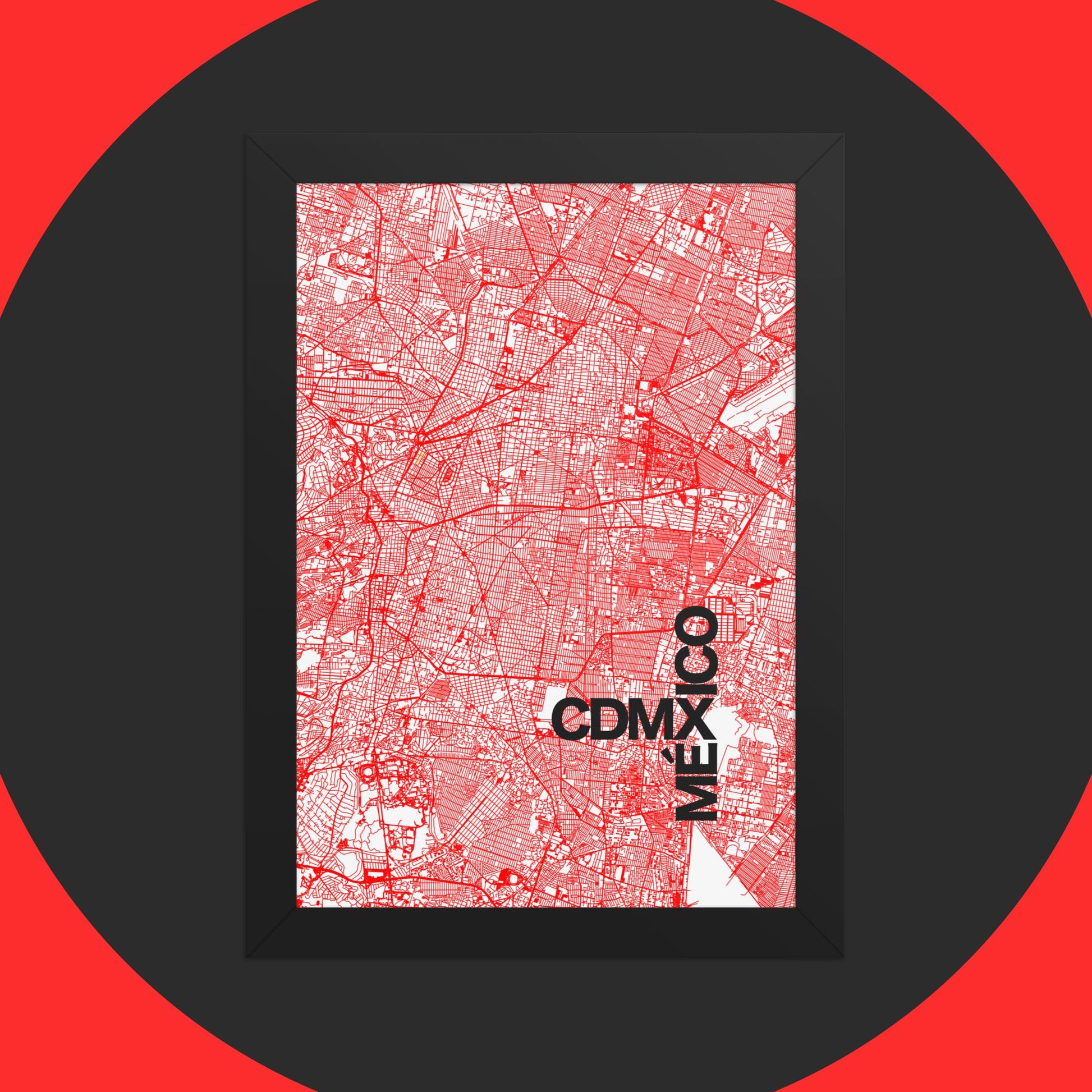 Mapa Bold Ciudad de México - Póster de Arte Colorido para Pared - Rojo, Blanco, Negro