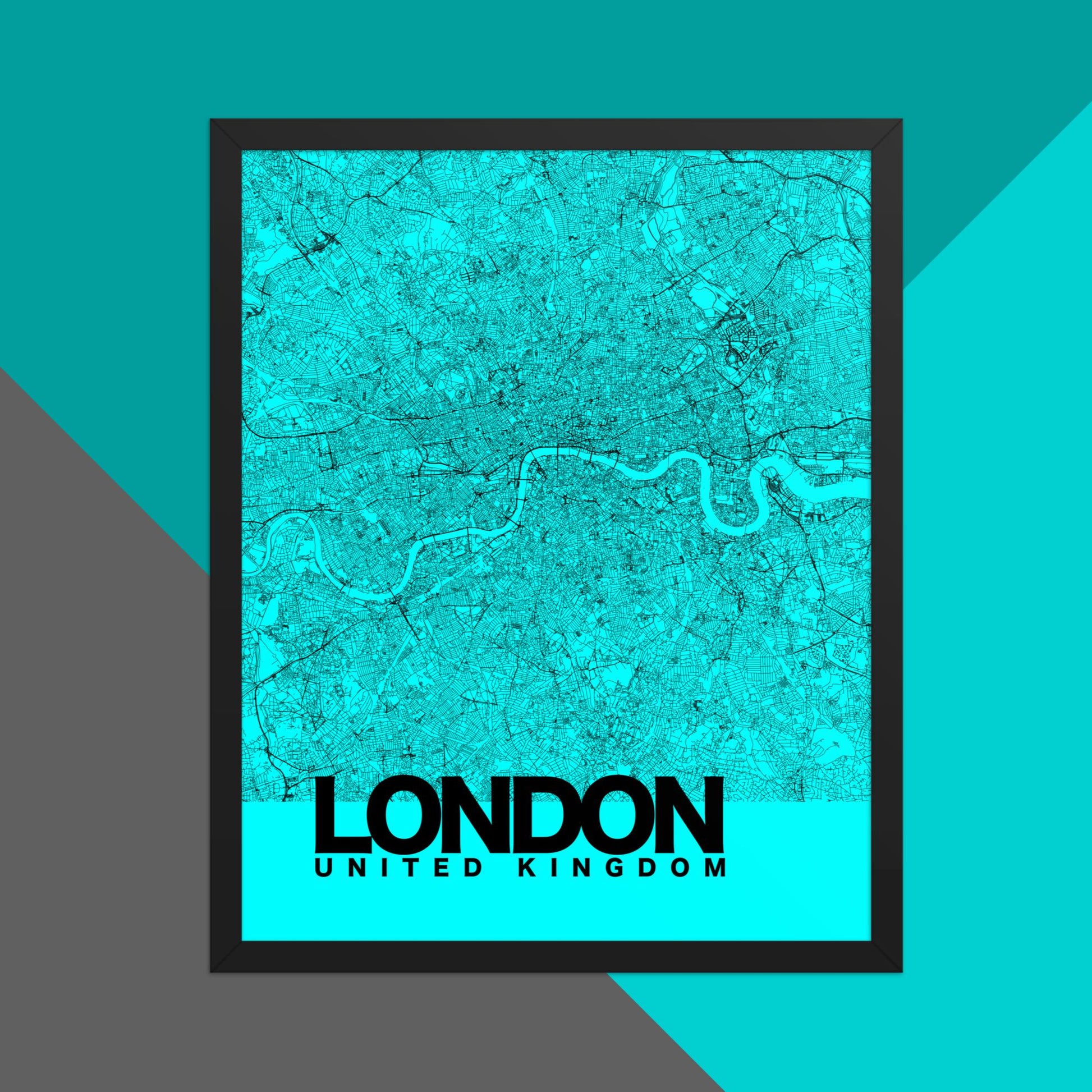 Mapa Bold Ciudad de Londres - Póster de Arte Colorido para Pared - Negro, Azul