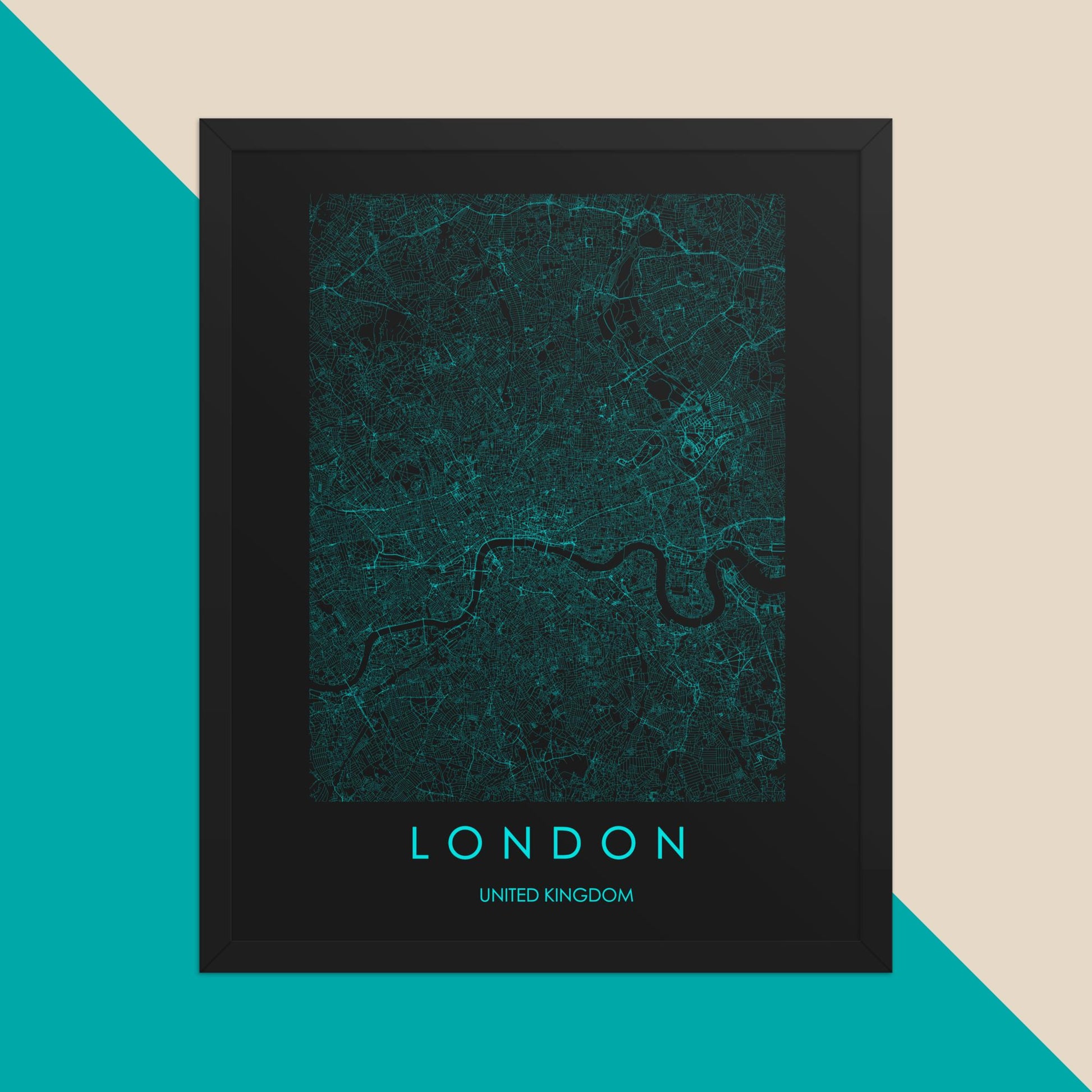 Pop London City Map - Vibrant Wall Art Poster - Black, Blue