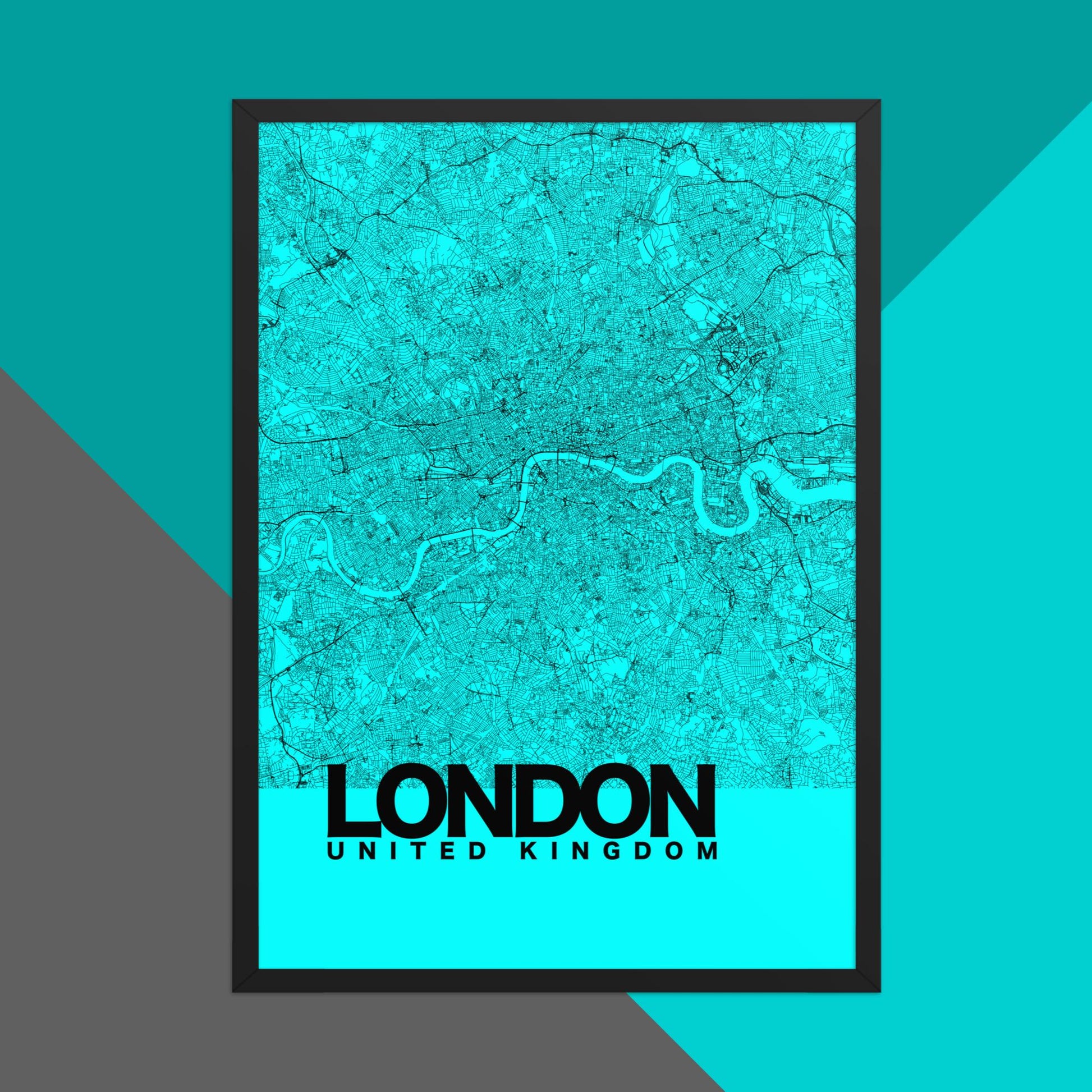 Mapa Bold Ciudad de Londres - Póster de Arte Colorido para Pared - Negro, Azul