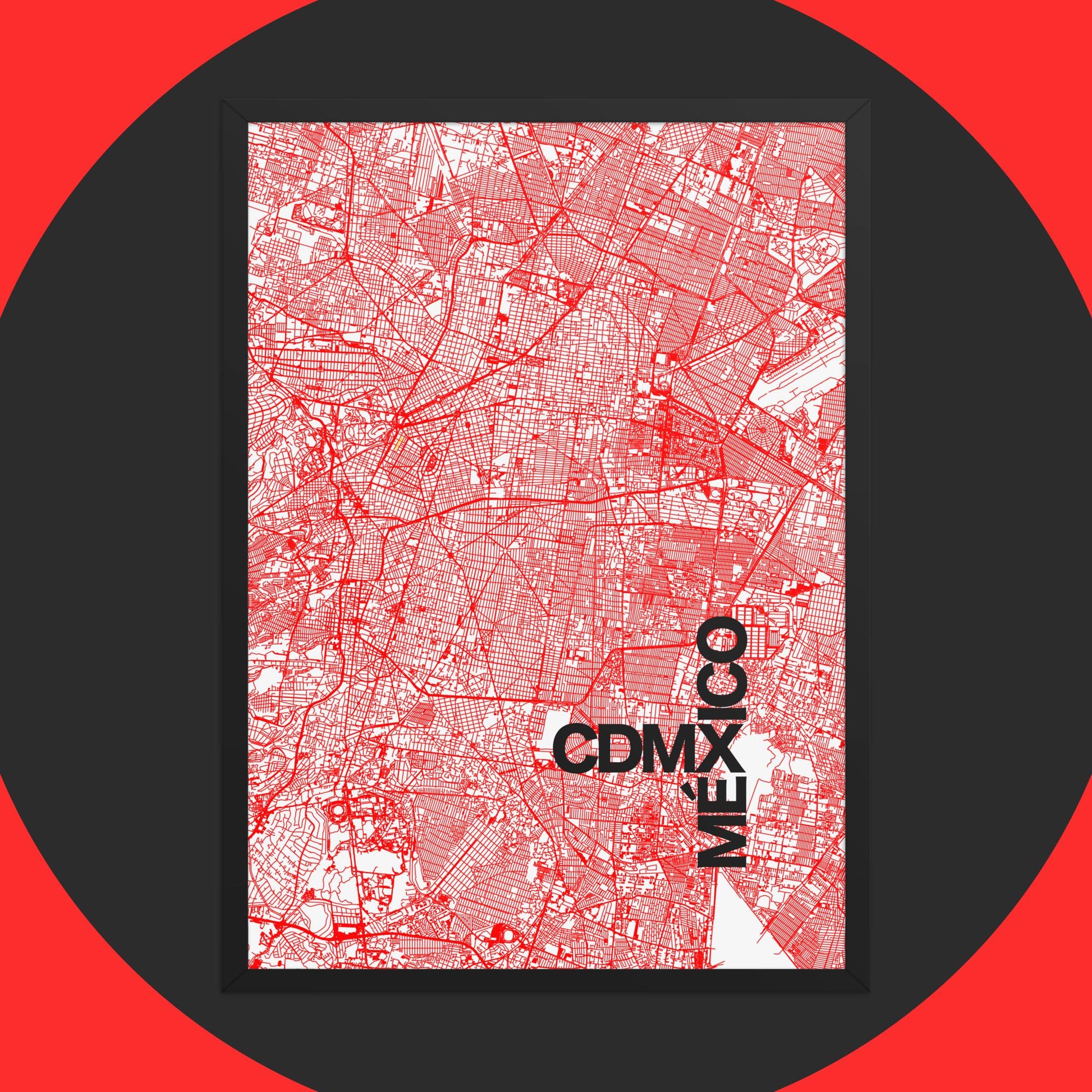 Mapa Bold Ciudad de México - Póster de Arte Colorido para Pared - Rojo, Blanco, Negro