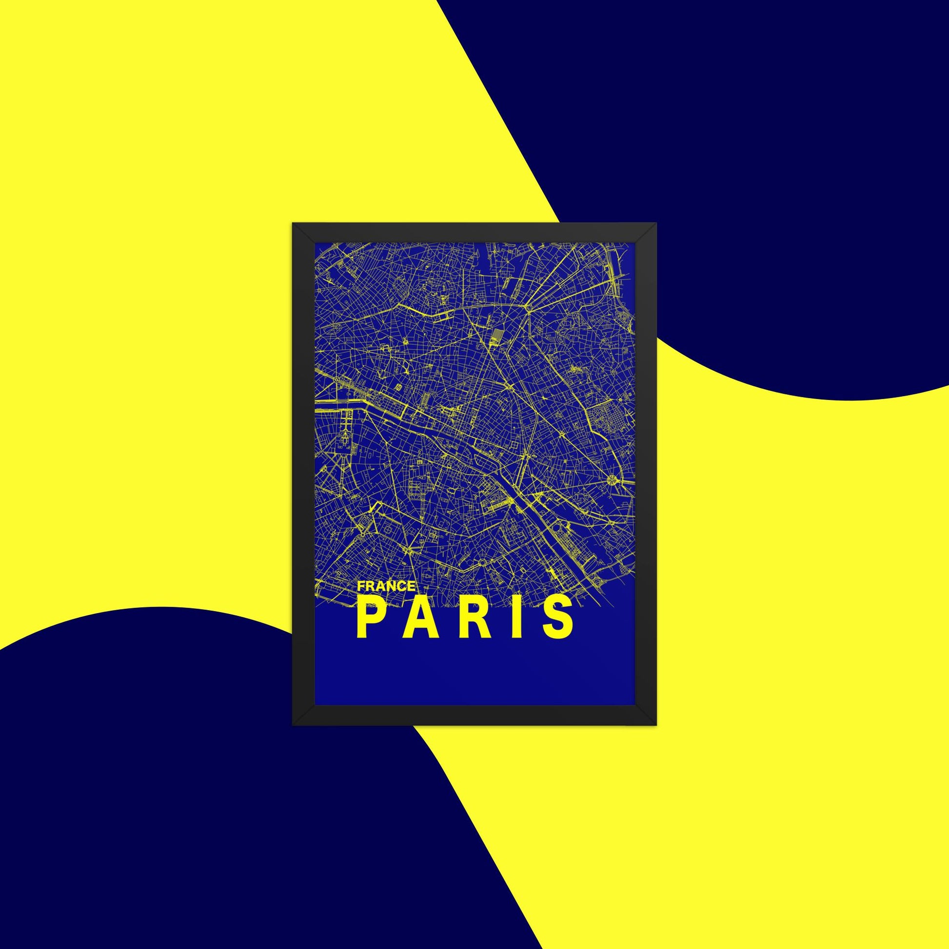 Mapa Bold Ciudad de París - Póster de Arte Colorido para Pared - Azul, Amarillo