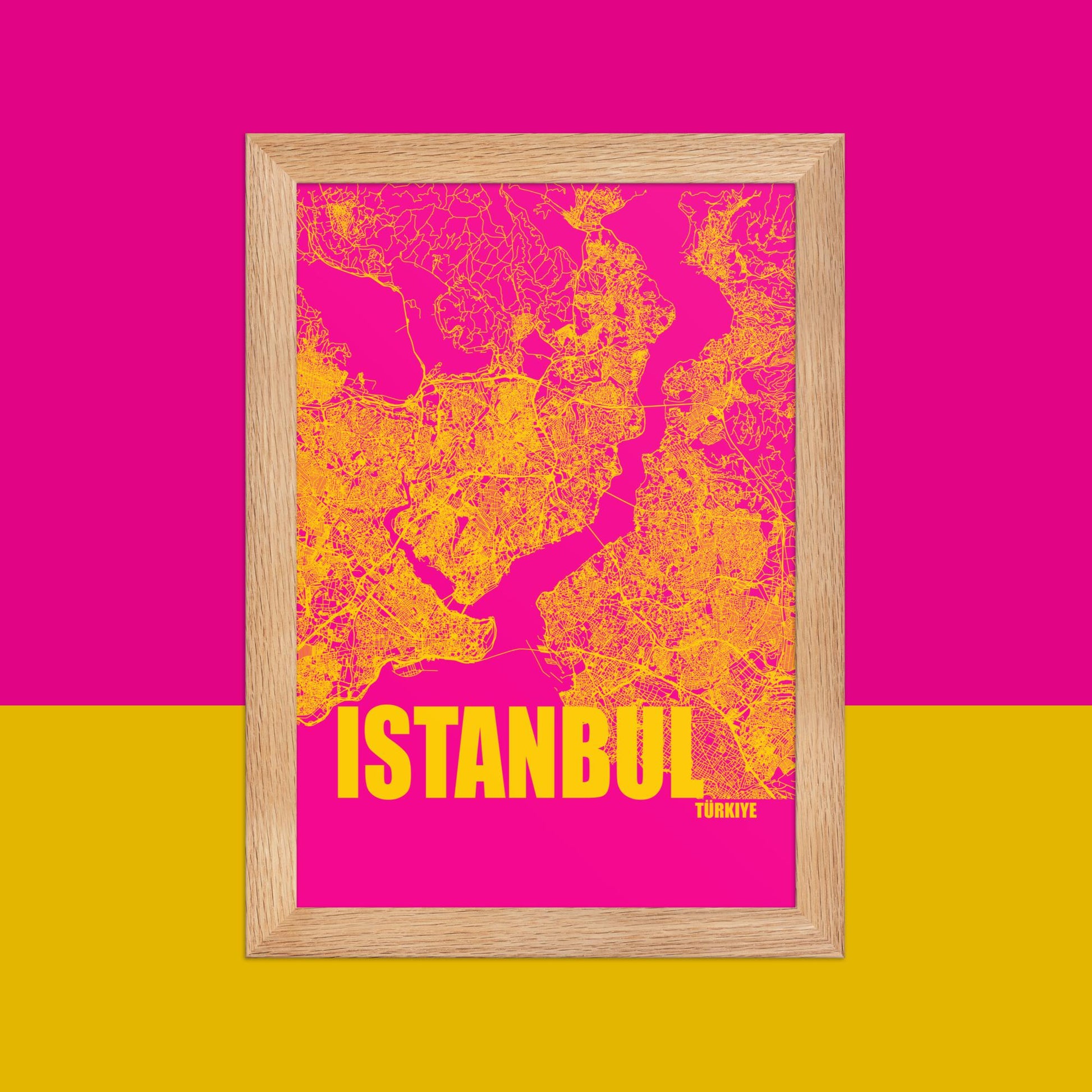 Mapa Bold Ciudad de Istanbul - Póster de Arte Colorido para Pared - Rosa, Amarillo