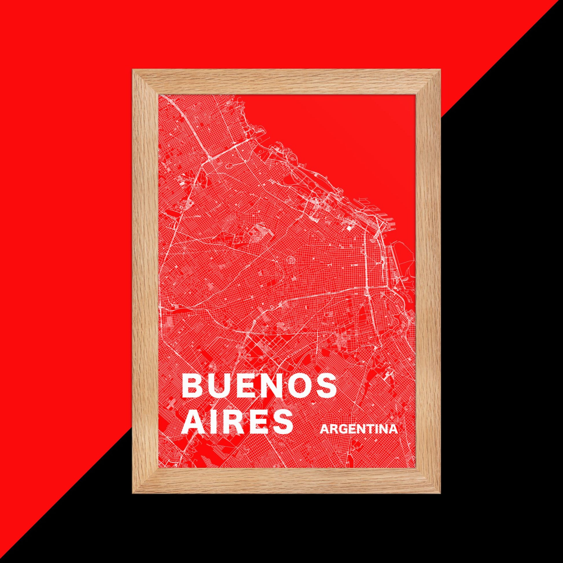 Mapa Bold Ciudad de Buenos Aires - Póster de Arte Colorido para Pared - Rojo, Blanco