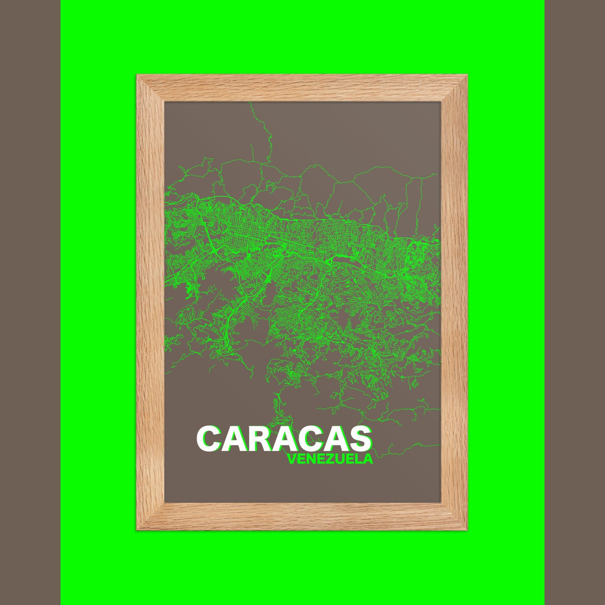 Mapa Bold Ciudad de Caracas - Póster de Arte Colorido para Pared - Verde, Gris, Gris