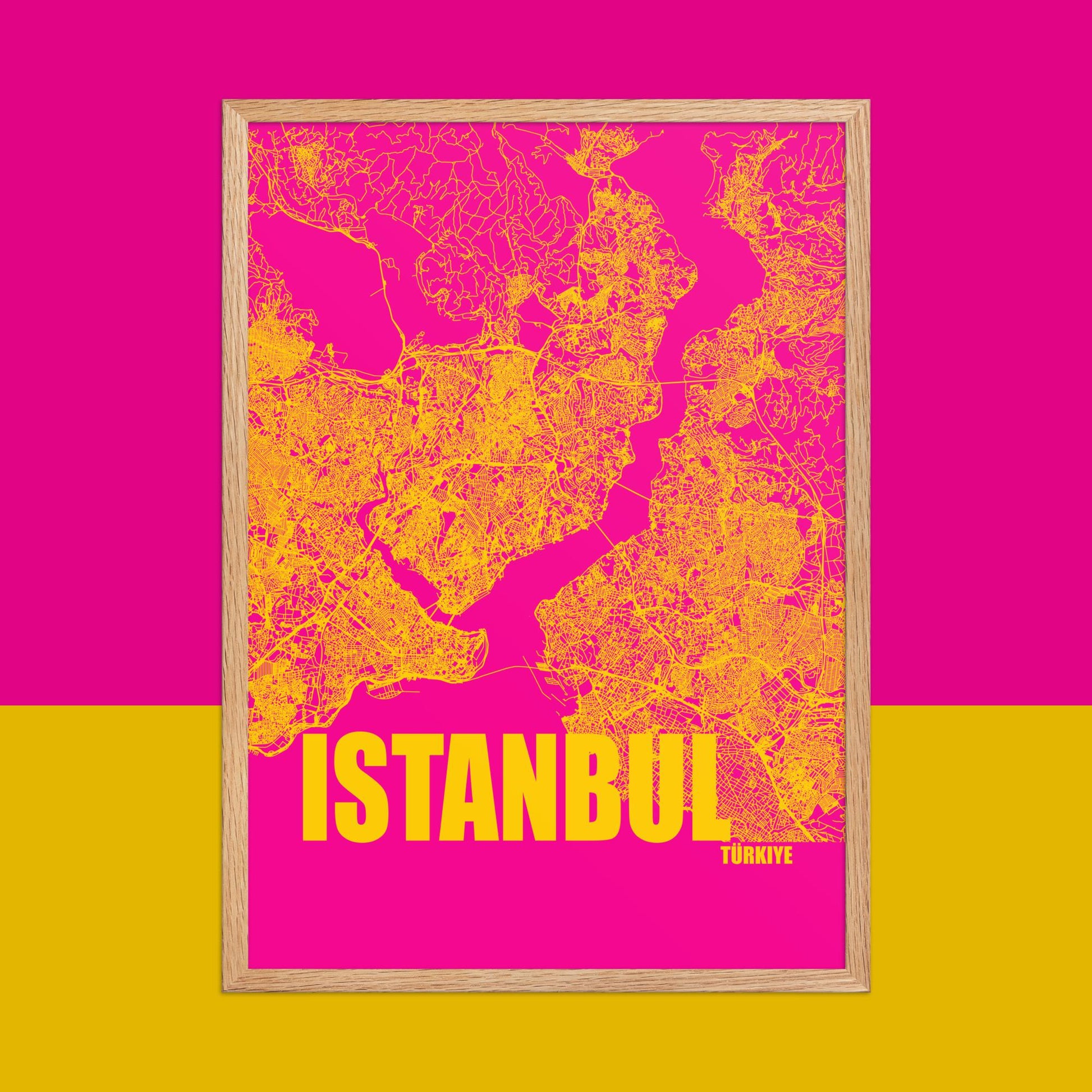 Mapa Bold Ciudad de Istanbul - Póster de Arte Colorido para Pared - Rosa, Amarillo