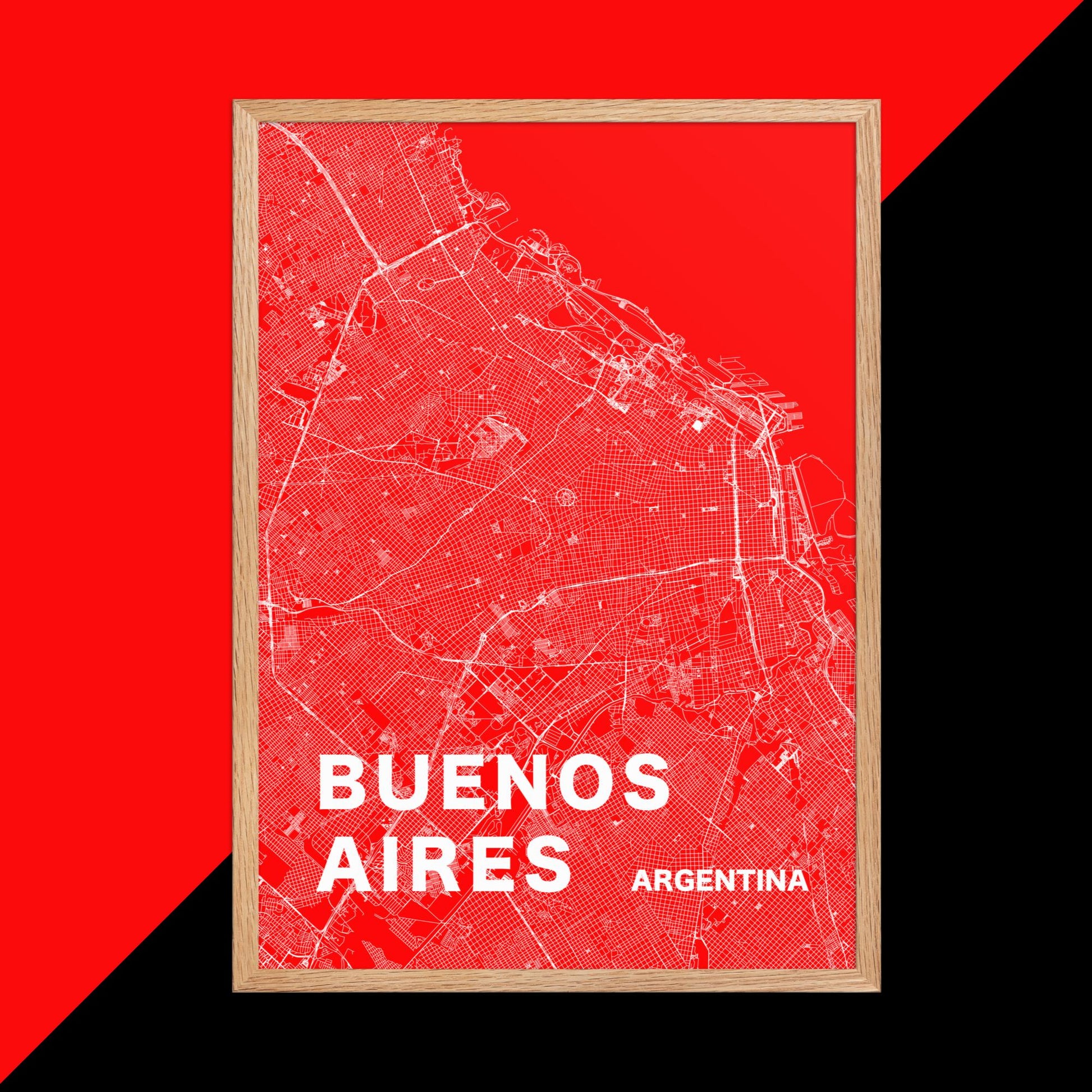 Mapa Bold Ciudad de Buenos Aires - Póster de Arte Colorido para Pared - Rojo, Blanco