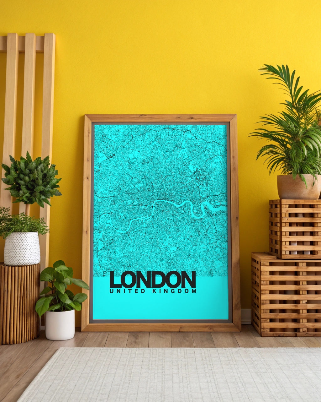 Mapa Bold Ciudad de Londres - Póster de Arte Colorido para Pared - Negro, Azul