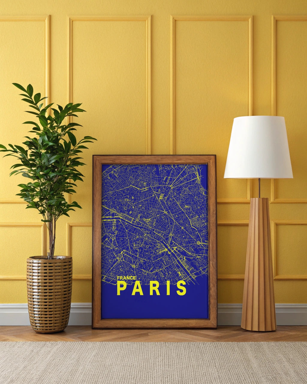 Mapa Bold Ciudad de París - Póster de Arte Colorido para Pared - Azul, Amarillo